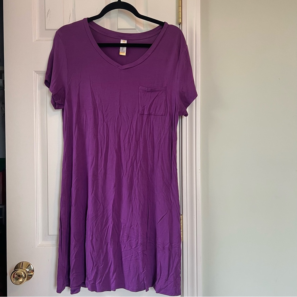 Elegant Purple V-Neck Short Sleeve Dress